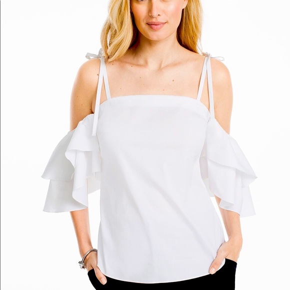 White House Black Market White Cold Shoulder Blouse Size 0 NWT - Picture 1 of 7